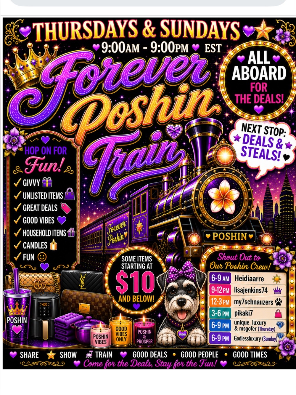 Forever Poshin Train 6:00am - 9:00pm Eastern Standard Time!!!!
